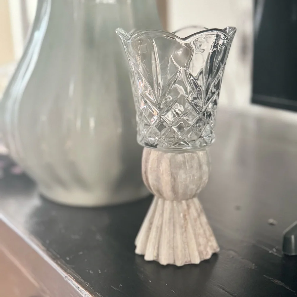 1/ Home Interiors Clear Cut Glass Diamond Pattern Votive Candle Holders